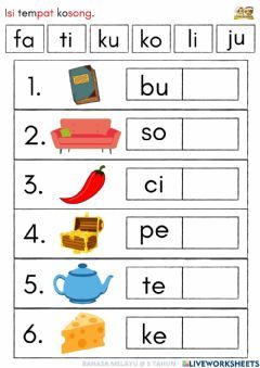 Suku Kata Prasekolah Worksheet, Learning Letters Preschool, School Kids Activities, Preschool Activities Printable, Letter Worksheets For Preschool, Activity For Preschool, Kindergarten Reading Activities, Kindergarten Reading Worksheets, Preschool Activities Toddler