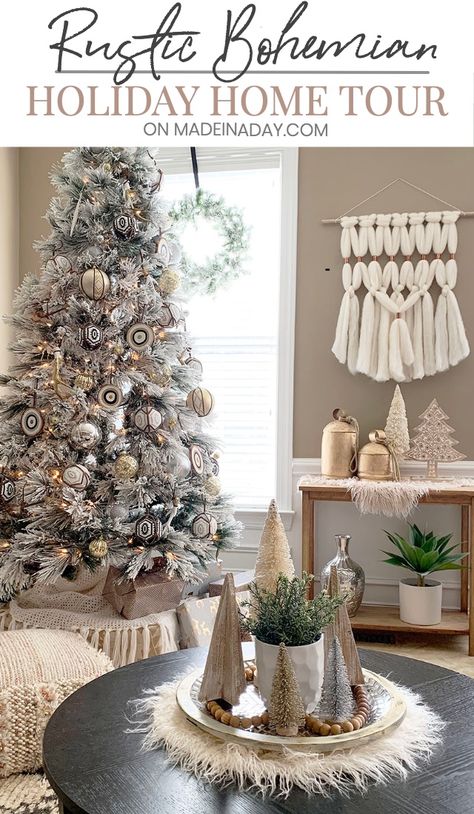 Rustic Bohemian #Holiday Home Tour, See my #Eclectic #Bohemian #Rustic #Christmas tree and all the elements that pull my holiday decor together! Bohemian Christmas, fur Christmas decor, macrame Christmas decor, neutral Christmas decorations, #neutral Christmas tree, #gold and #blush Christmas tree, #global Christmas tree, #modernboho Christmas, rustic bohemian, #Christmasdecor #Christmasdecorations #globalChristmas #rusticChristmas #farmhouse Christmas Tree Tumblr, Bohemian Pictures, Boho Christmas Tree, Chic Christmas Decor, Boho Christmas Decor, Bohemian Holiday, Bohemian Christmas, Holiday Home Tour, Neutral Christmas Decor