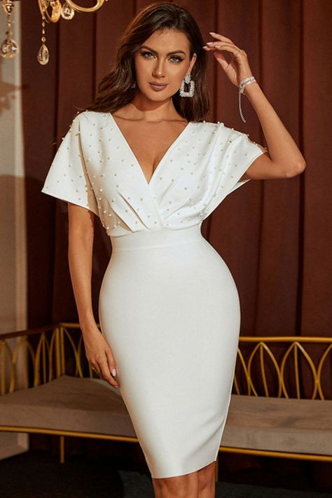 Evening Dresses – KesleyBoutique Black Tie Event Dresses, Elegant Bodycon Dress, Engagement Party Dresses, Pleated Neckline, Bandage Midi Dress, White Bodycon Dress, Picture Style, Sweet 16 Dresses, Classy Casual