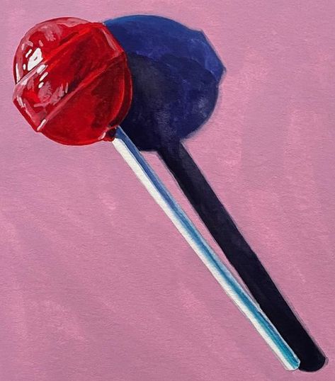 Food Art Painting Easy, Sweet Wrapper Drawing, Candy Oil Painting, Pop Art Candy Paintings, Red Still Life Photography, Lollipop Painting, Lollipop Drawing, Candy Painting, Candy Drawing