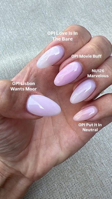 Neutral Gel Nail Colors Opi, Love Is The Bare Opi Gel, Opi Its A Girl Nails, Opi Movie Buff Dip, Love Is In The Bare Opi Dip Nails, Funny Bunny Opi With Chrome, Gender Reveal Nails Neutral, Opi Charge It To Their Room, Milky White Opi