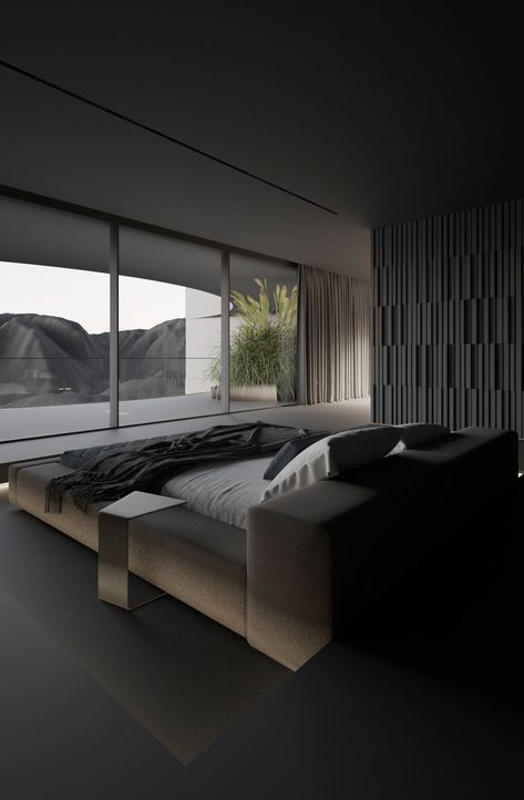 Bedroom With Big Windows, Futuristic Bedroom, Graphic Design Architecture, Interior Office, Futuristic Interior, Big Windows, Modern Architecture House, Futuristic Architecture, Dream House Plans