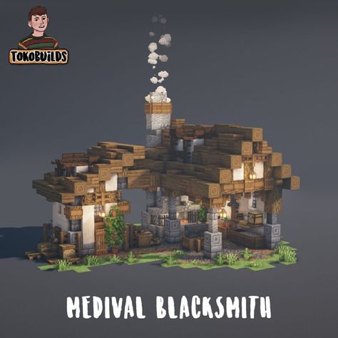 Minecraft Blacksmith House, Minecraft Kingdom, Rumah Minecraft Sederhana, Minecraft Houses Blueprints, Minecraft Structures, Bangunan Minecraft, Minecraft Farm, Minecraft Cottage, Minecraft House Tutorials