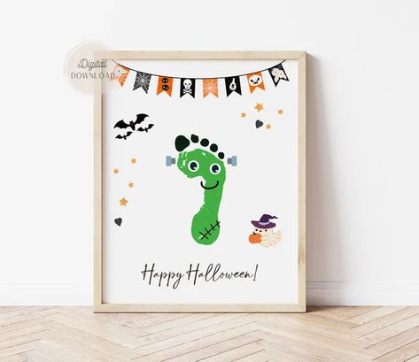 View HandprintFootprint by AlniPrints on Etsy Monster Footprint, Halloween Footprint Art, Halloween Handprint Crafts, Fall Handprint Crafts, Baby Art Crafts, Baby Art Projects, Monster Halloween, Daycare Activities, Handprint Craft