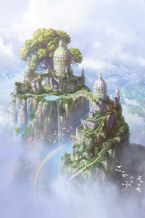 Sky Temple, City Sky, My Fantasy World, Fantasy City, Fantasy Castle, Fantasy Places, Landscape Scenery, Fantasy Art Landscapes, Fantasy Concept Art