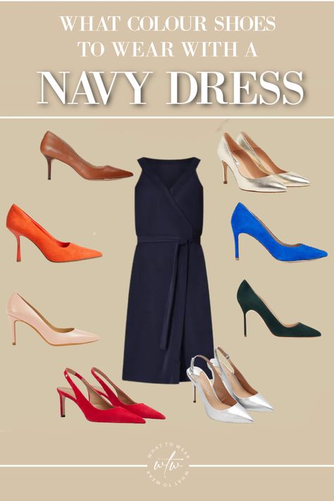 Shoes With Navy Formal Dress, Best Shoe Color For Navy Blue Dress, Accessories For Navy Blue Dress Formal, Shoes To Wear With Navy Blue Dress, Navy Blue Lace Dress Outfit, Shoes For A Navy Blue Dress, Navy Blue Dress Styling, Navy Cocktail Dress Outfit, How To Style A Navy Blue Dress