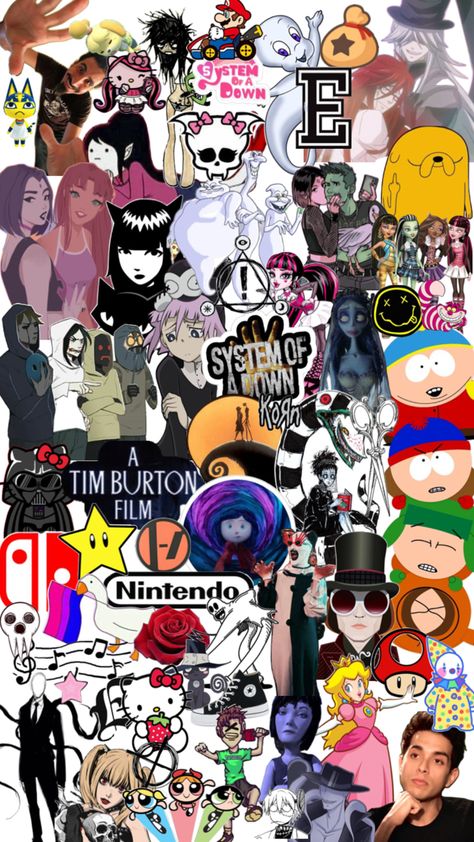 Collage of me Pop Culture Collage, Culture Collage, Retro Graphic Design, Tim Burton Films, System Of A Down, Music Aesthetic, Tim Burton, Pop Culture, Graphic Design