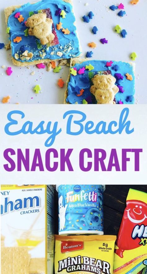 Easy Beach Snack Craft for Kids - Great for beach trips, summer camp or party treats. #beachtheme #beachcrafts #kidscrafts #edibleart Snack Crafts, Diy Summer Camp, Beach Snack, Beach Dessert, Rainbow Snacks, Camp Snacks, Theme Snack, Beach Snacks, Paper Plate Craft