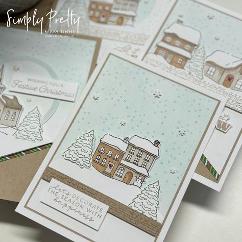 Yuletide Village is just the sweetest! Christmas Village Card, Create Christmas Cards, Stamped Christmas Cards, Stampin Up Christmas Cards, Stampin Up Christmas, Winter Cards, Holiday Catalog, Card Layout, Card Sketches