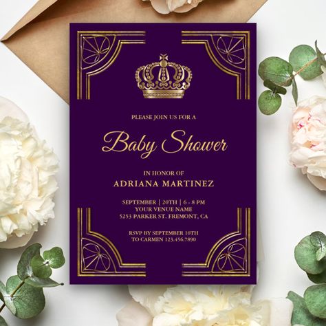 Green Baby Shower Theme, Frog Baby Showers, Crown Baby Shower, Ornate Border, Royal Theme, Blue Baby Shower Invitations, Crown Baby, Royal Baby Showers, Vintage Baby Shower