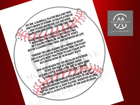 Baseball Poems, Graduation Poems, Team Mom Baseball, Printable Baseball, Baseball Team Gift, Sports Banquet, Travel Baseball, Graduation Gift Ideas, High School Baseball