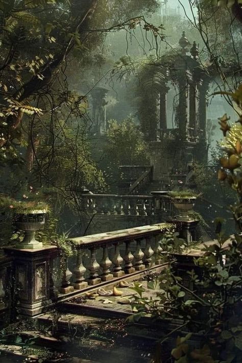 Garden Concept, Castle Aesthetic, Victorian Garden, Dark Green Aesthetic, Castle Garden, Fantasy Forest, Scene Art, Fantasy Castle, Fantasy City