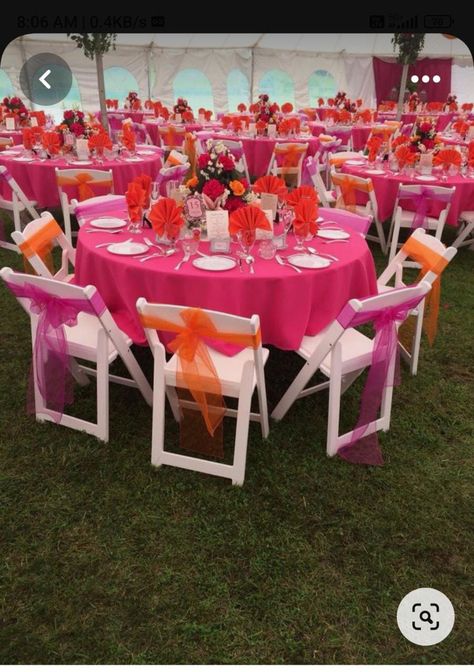 Preppy Party Centerpieces, Pink And Orange Birthday Theme, Hot Pink And Orange Party Decorations, Pink And Orange Party Decorations, Pink And Orange Party Theme, Summer Theme Party Decorations, Orange Party Theme, Pink And Orange Party, Pink Graduation Party