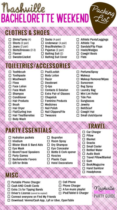 The Ultimate Nashville Bachelorette Party Packing List! Free Download!  www.NashvilleBachelorettePartyGuide.com Bachelorette Packing List The Bride, Nashbash Bachelorette, Nashville Bachelorette Party Theme Nights, What To Pack For Bachelorette Weekend, Bachelorette Weekend Packing List, Packing For Bachelorette Weekend, Bachelorette List To Bring, Bachelorette Trip Packing List, Packing List For Bachelorette Weekend