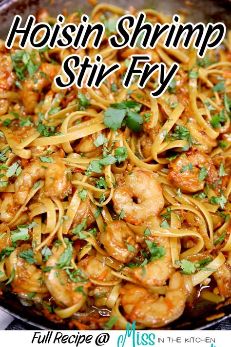 Shrimp Stir Fry With Noodles, Shrimp Noodle Stir Fry, Hoisin Shrimp, Recipes With Hoisin Sauce, Homemade Hoisin Sauce, Stir Fry With Noodles, Shrimp Rice Noodles, Stir Fry Shrimp Recipes, Rice Noodles Stir Fry