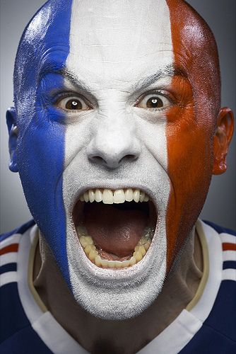 French soccer fan photo by Monte Isom Fan Face Paint, France National Flag, Football Face Paint, Franz Beckenbauer, Mexico Soccer, Sport Portraits, Fifa Football, Funny Paintings, Flag Face