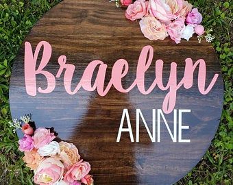 Name Nursery Sign, Floral Name Sign, Sweet Baby Names, Floral Signs, Baby Name List, Nursery Name Sign, Wooden Name Signs, Unique Baby Names