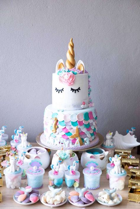 Mermaid Unicorn Birthday Party, Birthday Hacks, Cupcake Toy, Unicorn Birthday Party Ideas, Mermaid Unicorn, Birthday Mermaid, Girl Bday Party, Birthday Goals, Unicorn Birthday Cake