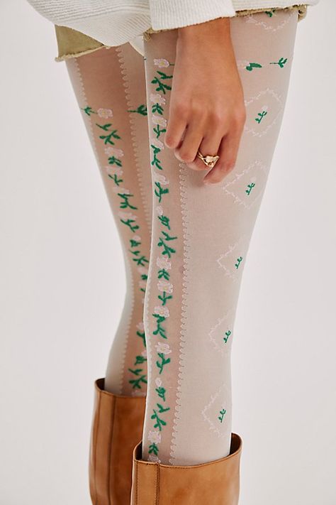 The perfect pair to add a little something special to absolutely any look, these timeless tights are featured in a semi-sheer fabrication with ribbon and floral embroidery throughout for a forever femme finishing touch. | Ribboning Floral Tight by Free People in White Nice Outfits For School, Stockings Socks, Funky Tights, Clothes Wishlist, Fashion Wishlist, Socks And Tights, Business Outfits, Pop Fashion, Something Special