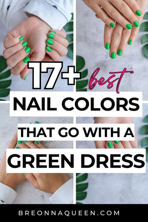 Uncover 17 stunning nail colors that are perfect for those who love to experiment with different shades to complement their green dress, adding a touch of elegance to their look. #NailLove #GreenDressFashion #NailDesignIdeas Nails That Goes With Green Dress, Nail Color To Wear With Green Dress, Green Dress Nails Ideas, Nail Color With Green Dress, Green Dress Nail Ideas, What Nails Go With Green Dress, Green Dress Nails Color Combos, Nails For Emerald Green Dress, Different Shades Of Green Nails