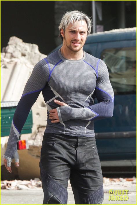 Close up of Aaron Taylor-Johnson playing the mutant also known as Quick Silver Aaron Taylor, Aaron Taylor Johnson, Avengers, The Story, Grey, Hair, Blue, White, Black