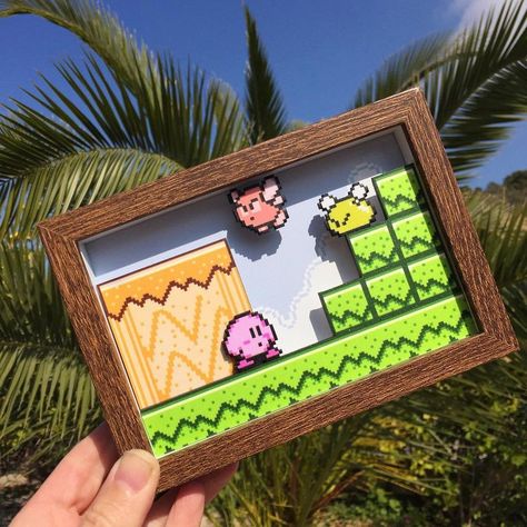 Kirby Video Game, Kirby Video, Video Game Pixel Art, Pixel Art Wall, Game Pixel Art, 3d Shadow Box, Perler Bead Art, Art Wall Art, Gamer Gifts