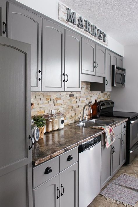 Our+Kitchen+Cabinet+Makeover Kitchen Cabinet Ideas, Gray Cabinets, Kitchen Cabinets Makeover, New Kitchen Cabinets, Cabinet Ideas, Cabinet Makeover, Grey Kitchen Cabinets, Grey Kitchen, Kitchen On A Budget