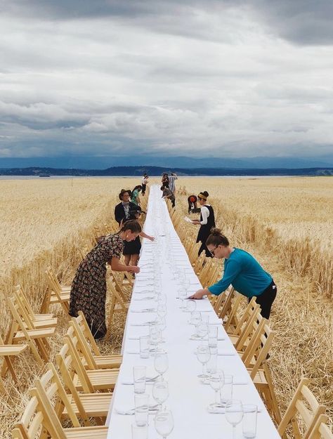 Long dinner tables | Outdoor entertaining | 100 Layer Cake Outdoor Dinner Parties, Beautiful Tablescapes, Outdoor Dinner, Wheat Field, 100 Layer Cake, Long Table, Photo On Wood, Outdoor Entertaining, Layer Cake