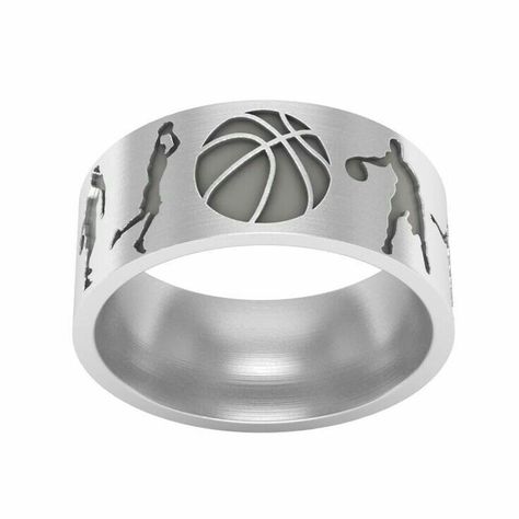 Ring Basketball, Basketball Jewelry, Spinning Necklace, Basketball Necklace, Basketball Ring, Sports Jewelry, Silver Wedding Rings, Silver Band Ring, Silver Wedding