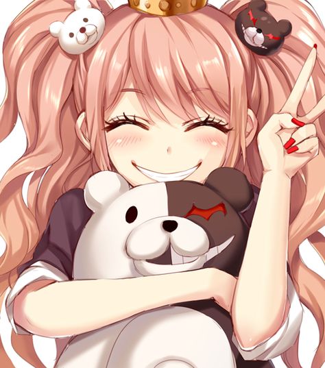 Junko Enoshima and Monokuma (DanganRonpa) Enoshima Junko, Junko Enoshima, Trigger Happy, Dangan Ronpa, An Anime, Danganronpa, Pink Hair, Anime And Manga, Vocaloid