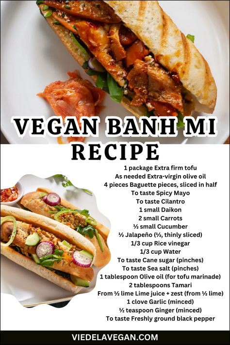 Vegan Banh Mi Recipe Banh Mi Recipe, Tofu Sandwich, Banh Mi Sandwich, Plant Based Burgers, Marinated Tofu, Taste Made, Vietnamese Cuisine, Banh Mi, Vegan Beans