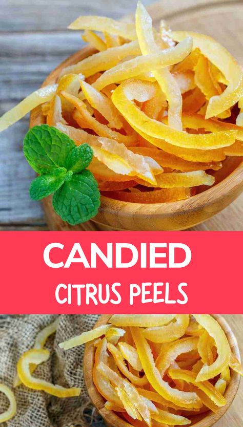 Easy recipe to make candied citrus peels with or without a dehydrator. Great for fruitcakes, German Stollen bread or use as garnish on salads or cocktails.  You can even make keto candied citrus peel – just use a zero-calorie sugar substitute such as monk fruit. Candied Lime Peel, Lemon Peel Recipes, Candied Orange Peel Recipe, Orange Peel Recipe, Candied Orange Peels, Lemon Water Health Benefits, Candied Citrus, Lemon Juice Benefits, Candied Lemon Peel