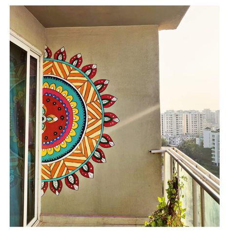 Mandala Art On Door, Wall Painting For Balcony, Door Wall Painting, Wall Art Balcony, Balcony Wall Painting, Balcony Wall Painting Ideas, Pillar Painting Ideas, Wall Painting Ideas Indian, Simple Wall Paintings