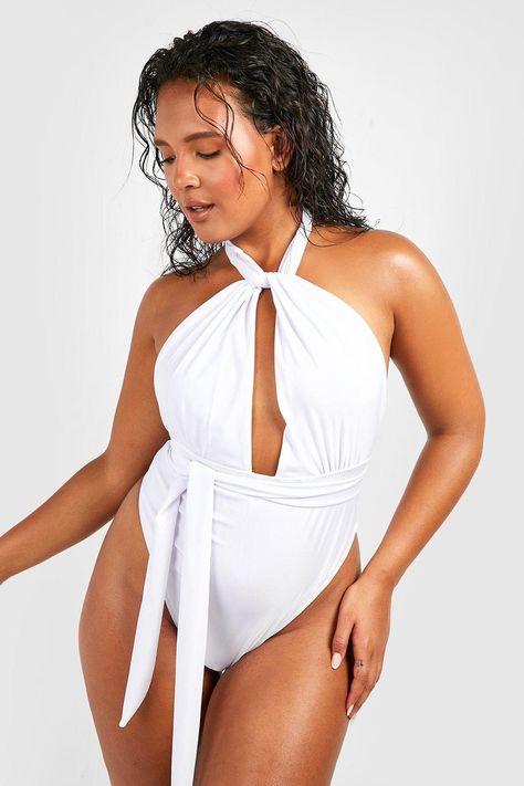 Womens Plus Essentials Multiway Swimsuit - White - 28 - Show off those killer curves with this plus size swimwear piece from our latest collection. Curve enhancing, silhouette smoothing, and perfect for poolside lounging, this style is guaranteed to make you feel like the best version of yourself. Pair with a floaty kimono and some oversized sunnies and prepare to cause a storm. Need more... Multiway Swimsuit, Plus Size Bathing Suit, White Bathing Suit, Suit White, White One Piece, Best Version Of Yourself, White Swimsuit, Plus Size Swimsuits, A Storm