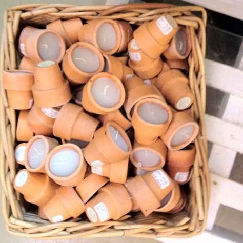 Candles in terra cotta pots. Paint with device or your colors, or perhaps cover in bees. Nature Candles, Terra Cotta Pots, Soya Mumu, Candle Crafts Diy, Citronella Candles, Candle Craft, Candle Business, Homemade Candles, Candles Crafts