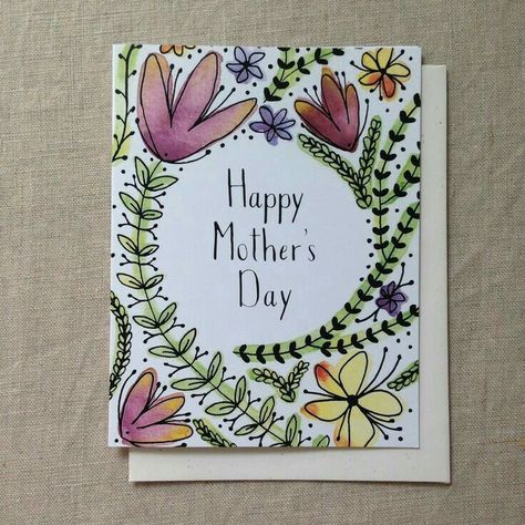 Mothers Day Drawings, Mother Card, Birthday Card Drawing, Hand Drawn Cards, Happy Mother's Day Card, Card Watercolor, Card Drawing, Mother's Day Diy, Hand Of Cards