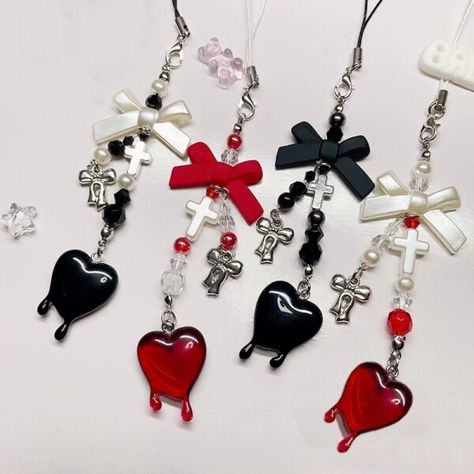 US $1.76 40％ Off | Scarlet Heart Bow Mobile Phone Chain Y2K Key Chains Goth Accessories Korean Japanese Keychain Charm Women Bag Pendant Accessorie Goth Phone Charm, Goth Keychain, Japanese Keychain, Accessories Korean, Funky Clothes, Y2k Phone, Aesthetic Goth, Goth Accessories, 2 Hearts