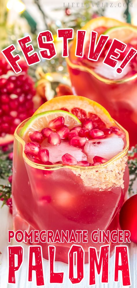 This festive pomegranate ginger paloma recipe is perfect for Christmas parties or gatherings! It’s an easy to make ,holiday cocktail. Spicy Pomegranate Ginger Paloma, Gingerale Cocktail, Pomegranate Ginger Paloma, Pomegranate Tequila, Blood Orange Cocktail, Paloma Recipe, Easy To Make Cocktails, Spicy Cocktail, Most Popular Cocktails