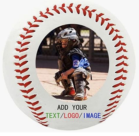 Add a photo and text to this baseball. Perfect gift. #baseball #personalized Baseball Christmas Ornaments, Softball Shirt Designs, Gift Ball, Baseball Christmas, Baseball Signs, Photo And Text, Softball Shirt, Image Text, Baseball Birthday