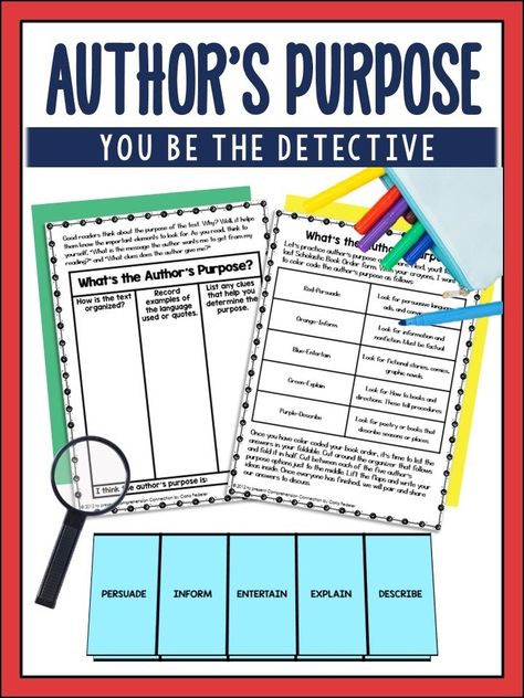 Author's purpose is a challenging skill for most kids, but in this post, you'll get teaching tips and activities to help break down this skill for your students. Free printables includes as well as linked resources and support. Teaching Authors Purpose, Author Purpose Activities, Authors Purpose Middle School, Author’s Purpose, Authors Purpose Pieed, Authors Purpose Graphic Organizer, Authors Craft, Authors Purpose Activities, Third Grade Lesson Plans