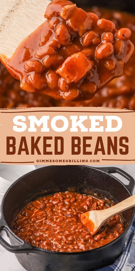 Don't miss the best baked bean recipe for your 4th of July food! Learn how to make easy smoked baked beans with thick-cut bacon and a mixture of onion, garlic, and a savory medley of pork and beans. This dish is bursting with smoky goodness. Yum! Bake Beans Recipe, Smoked Baked Beans, Baked Bean Recipe, Easy Comfort Food Dinners, Pork And Beans, Baked Beans With Bacon, Bean Recipe, Baked Bean Recipes, Grill Recipes