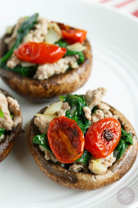 Ground Turkey and Spinach Stuffed Mushrooms - Table for Two® by Julie Chiou Ground Turkey And Spinach, Healthy Ground Turkey, Paleo Recipes Easy, Easy Paleo, Eat Better, Spinach Stuffed Mushrooms, Ground Turkey Recipes, Paleo Dinner, Spring Training