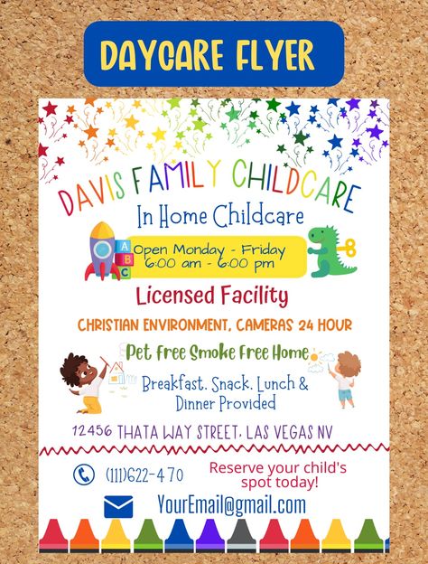 Daycare Floor Plans, Home Daycare Rooms, Child Care Center Design, Daycare Flyer, Infant Room Daycare, Opening A Daycare, Daycare Setup, In Home Childcare, Daycare Business Plan