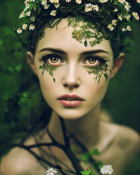 Mother Nature Costume, Green Eyes Hair, Cover Photography, Human Species, Tiny Flowers, New Media, Narnia, Model Photography, Green Eyes