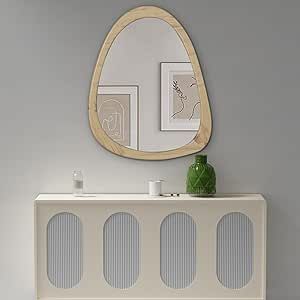 COOL2DAY Irregular Mirror,Asymmetrical Natural Wood Wall Frame Mirror,Abstract Assymetrical Decorative Mirror,Odd Shaped Mirror for Living Room Bedroom Entryway Bathroom Home Decor 28"x 22" Mirror Abstract, Mirror For Living Room, Irregular Mirror, Modern Mirrors, Shaped Mirror, Mirror Vanity, Entryway Bathroom, Rustic Wood Walls, Frame Mirror