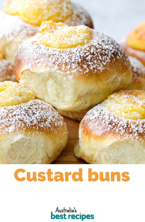 Custard Buns, Sweet Custard, Breakfast Sweets, Sweet Buns, Lost 100 Pounds, Bun Recipe, Bread Recipes Sweet, Dessert Bread, Bakery Recipes