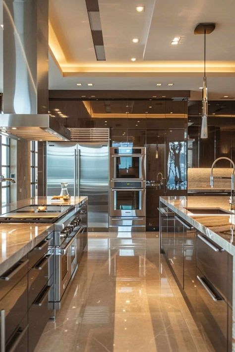 Huge Kitchen Luxury, Luxury Farmhouse Kitchen, Kitchen Luxury Modern, Luxury Houses Kitchen, Mansion Kitchen, Elegant Kitchen Design, Kitchens Design, Fancy Kitchens, Huge Kitchen