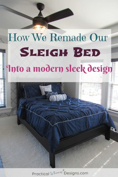 Take a look at this queen sleigh bed makeover. We updated our sleigh bed with a modern and sleek design to fit our new master bedroom. | #upcycledfurniture #upcycledproject #bedmakeover Queen Bed Rooms Ideas, Sleigh Bed Ideas, Sleigh Bed Makeover, Cherry Sleigh Bed, Daybed Room Ideas, Wooden Sleigh Bed, Daybed Diy, Bed Rooms Ideas, Wood Sleigh Bed