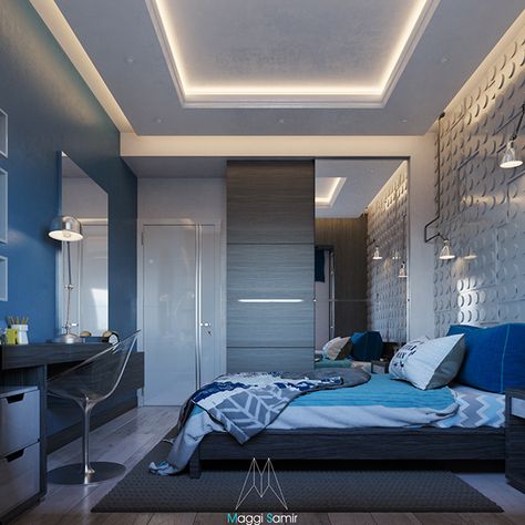 Teenage Boys Bedroom Ideas Modern, Boys Modern Bedroom, New False Ceiling Designs, Boys Bedroom Modern, Boys Bedroom Colors, False Ceiling Designs, Teenager Boy, Blue Bedroom Design, Teenager Bedroom Boy