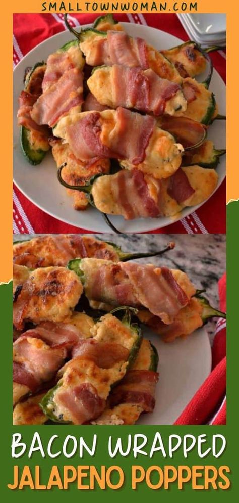 You'll want to double the batch of this game day recipe! Baked with cream cheese, these Bacon Wrapped Jalapeno Poppers are perfect for all your football entertaining. Put this party food on your Super Bowl menu! Bacon Appetizers Parties Food, Poppers Jalapeno, Football Party Food Appetizers, Appetizers Football, Wrapped Jalapeno Poppers, Bacon Wrapped Appetizers, Bacon Wrapped Jalapeno Poppers, Bacon Wrapped Jalapenos, Bowl Party Food